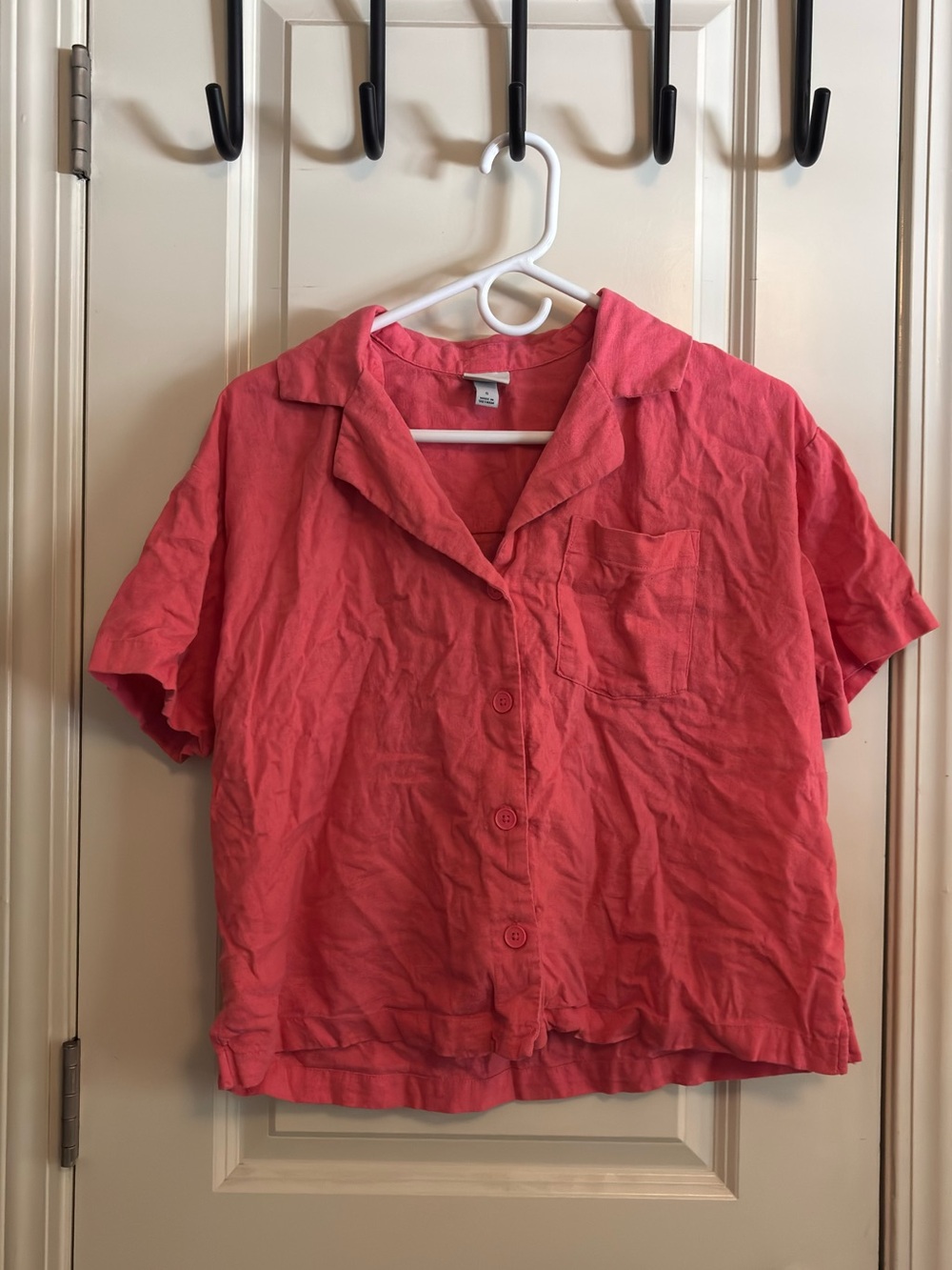 Coral Button-Front Short Sleeve Camp Shirt
